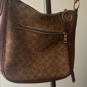 Authentic Coach Tan and Brown Shoulder Bag with Gold Accents
